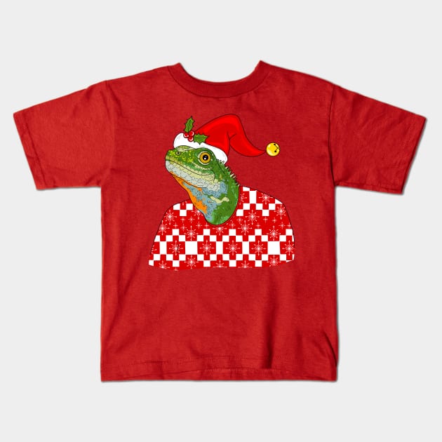 Christmas Sweater Lizard With Blue Background Kids T-Shirt by missmann